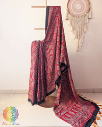 Deep red modal silk Ajrakh saree drape view