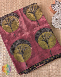 Red Nashpal Pomegranate Modal Tussar Saree folded view