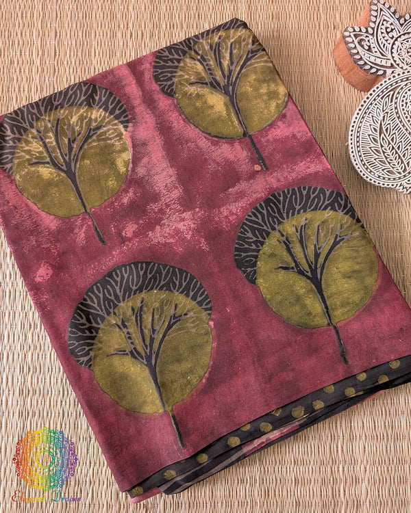 Red Nashpal Pomegranate Modal Tussar Saree folded view