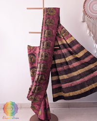 Open pallu view of Red Nashpal Pomegranate Modal Tussar Saree