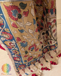 Detailed view of the border on the Red Bandhani Kalamkari Muga Silk Saree