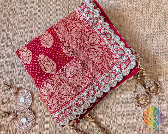 Banarasi georgette dupatta with bandhej pattern close view