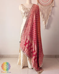 Red orange banarasi georgette bandhani dupatta with scalloped border