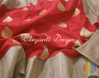 Gorgeous Red Banarasi Handloom Pure Tussar Silk Saree | Elegantt Drapes