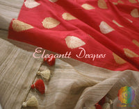 Gorgeous Red Banarasi Handloom Pure Tussar Silk Saree | Elegantt Drapes