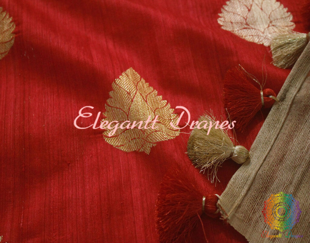 Gorgeous Red Banarasi Handloom Pure Tussar Silk Saree | Elegantt Drapes