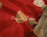 Gorgeous Red Banarasi Handloom Pure Tussar Silk Saree | Elegantt Drapes
