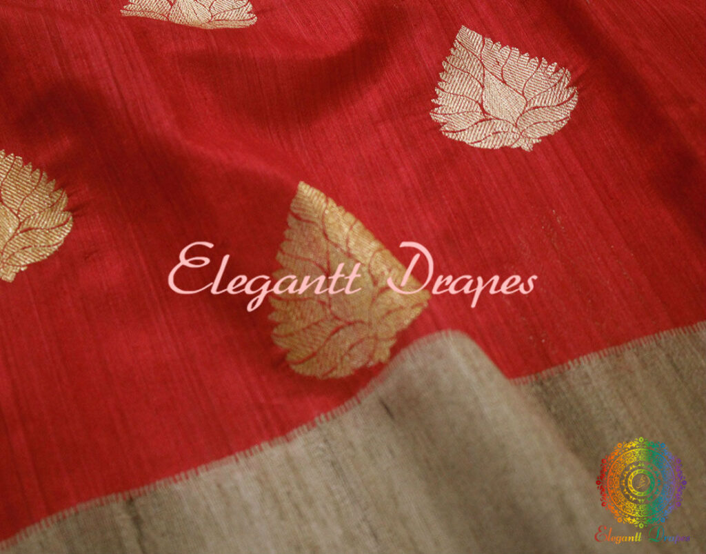 Gorgeous Red Banarasi Handloom Pure Tussar Silk Saree | Elegantt Drapes