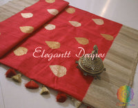 Gorgeous Red Banarasi Handloom Pure Tussar Silk Saree | Elegantt Drapes