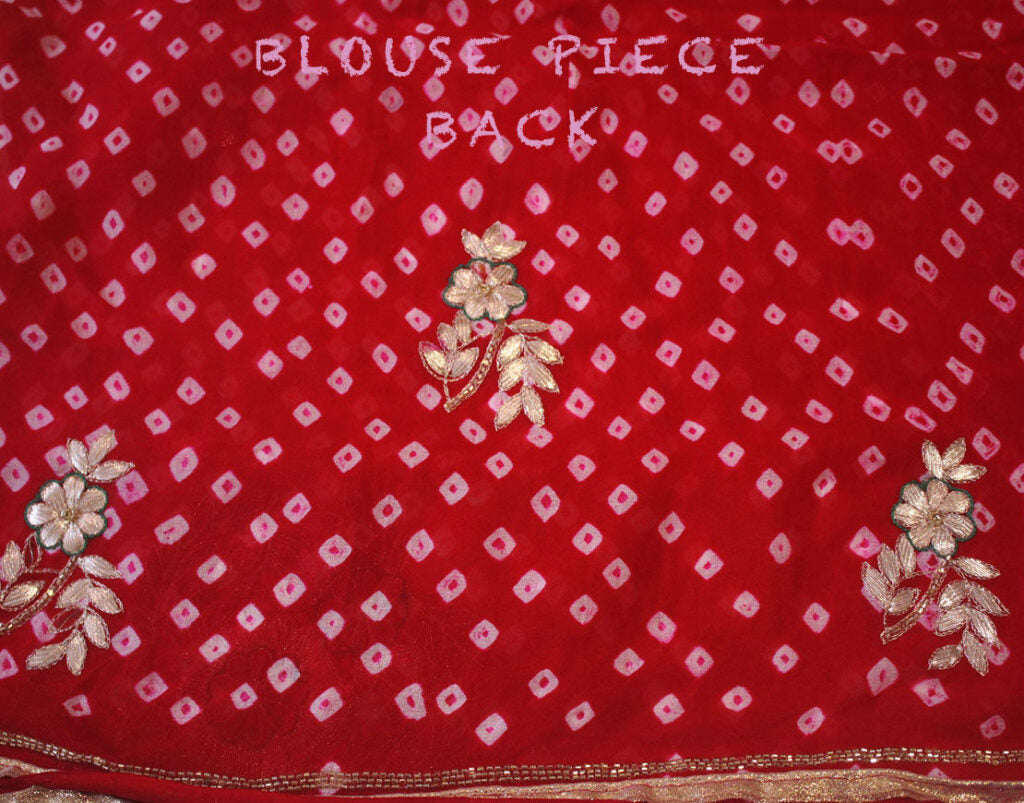 Red Gota Patti Handwork Pure Rai Bandhej Saree