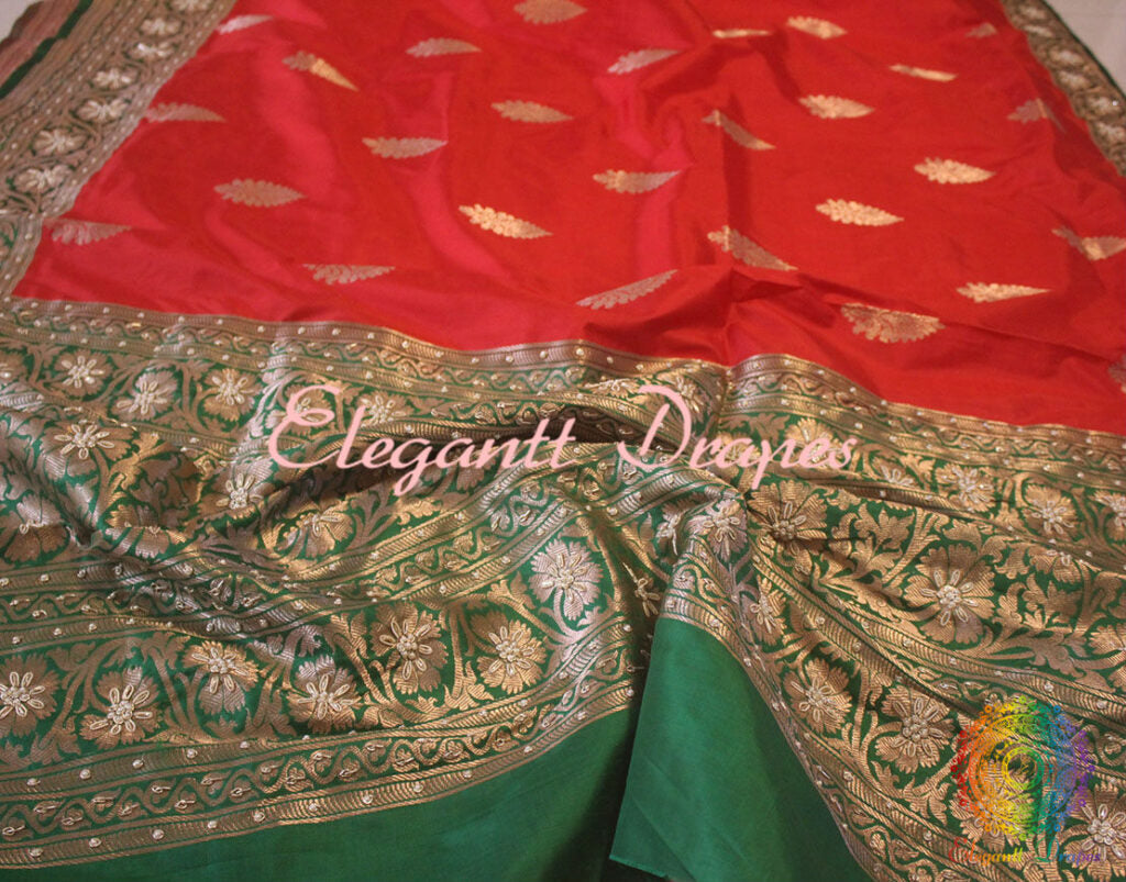 Red Pure Banarasi Katan Silk Kadhuwa Saree | Elegantt Drapes