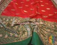 Red Pure Banarasi Katan Silk Kadhuwa Saree | Elegantt Drapes