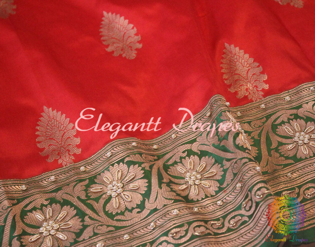 Red Pure Banarasi Katan Silk Kadhuwa Saree | Elegantt Drapes