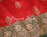 Red Pure Banarasi Katan Silk Kadhuwa Saree | Elegantt Drapes