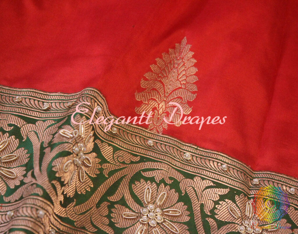 Red Pure Banarasi Katan Silk Kadhuwa Saree | Elegantt Drapes
