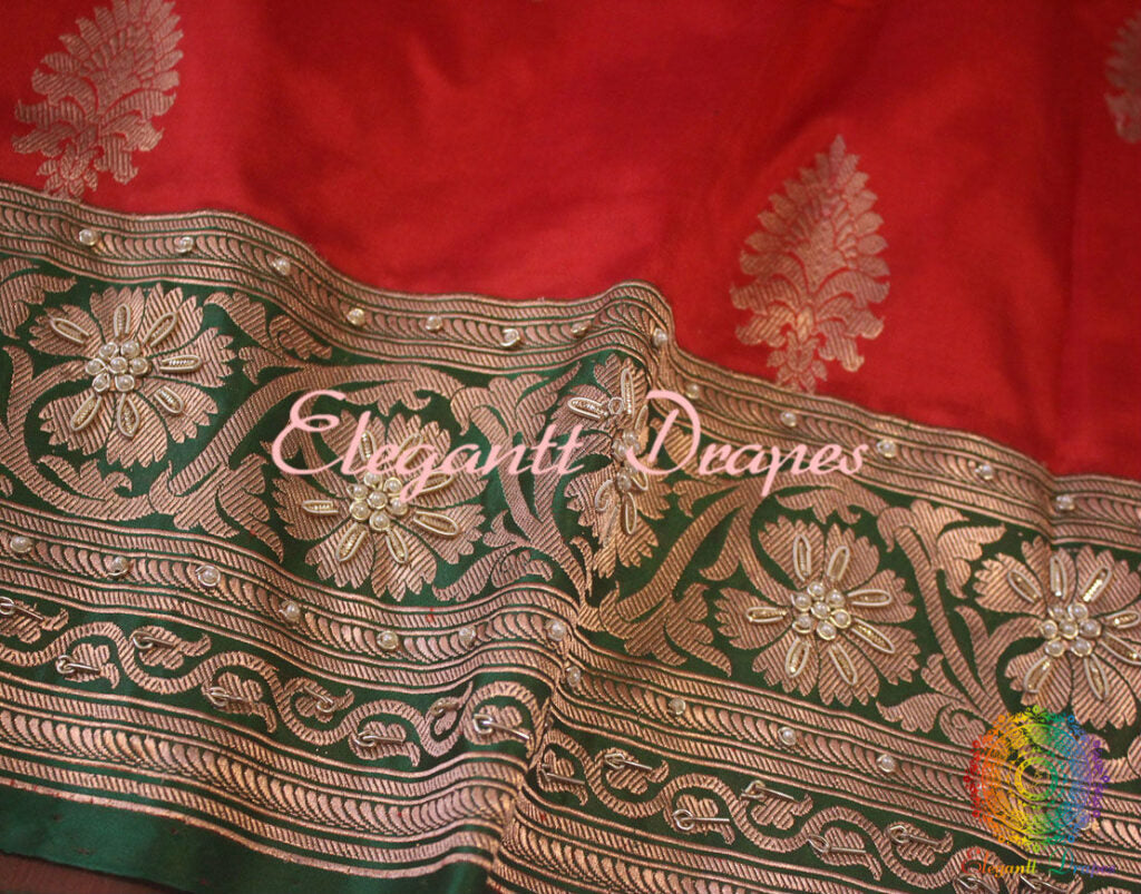 Red Pure Banarasi Katan Silk Kadhuwa Saree | Elegantt Drapes