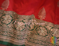Red Pure Banarasi Katan Silk Kadhuwa Saree | Elegantt Drapes