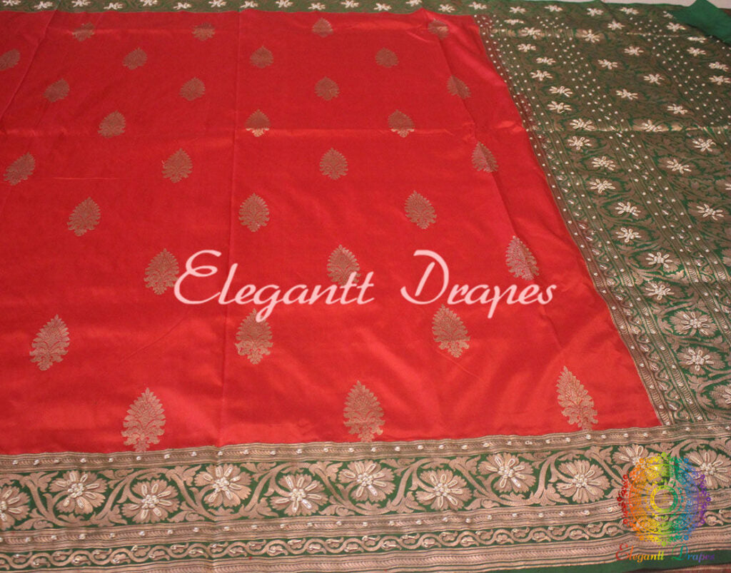 Red Pure Banarasi Katan Silk Kadhuwa Saree | Elegantt Drapes