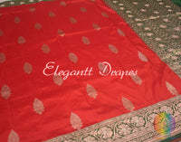 Red Pure Banarasi Katan Silk Kadhuwa Saree | Elegantt Drapes