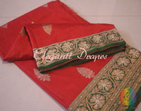 Red Pure Banarasi Katan Silk Kadhuwa Saree | Elegantt Drapes