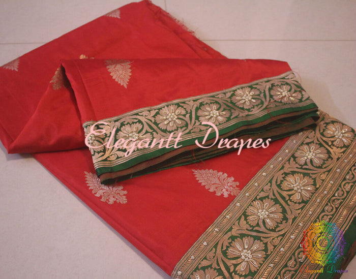 Red Pure Banarasi Katan Silk Kadhuwa Saree | Elegantt Drapes