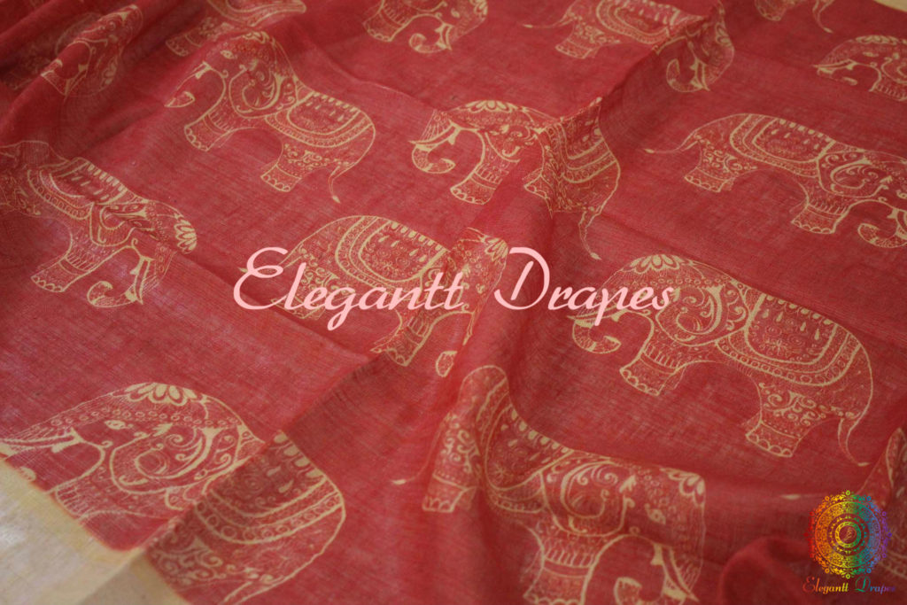 Red Digital Printed Pure Linen Dupatta | Elegantt Drapes