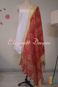 Red Digital Printed Pure Linen Dupatta | Elegantt Drapes