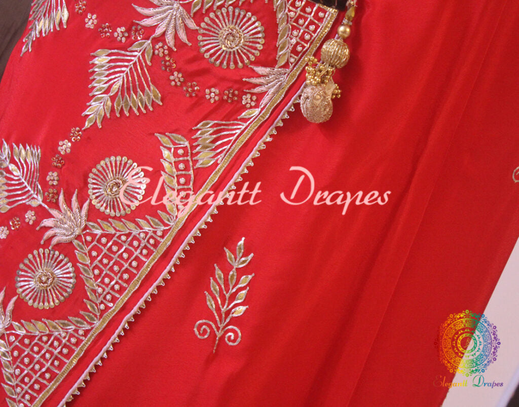 Red Upada Silk Gota Patti Handwork Saree – Handloom Saree Online India | Elegantt Drapes