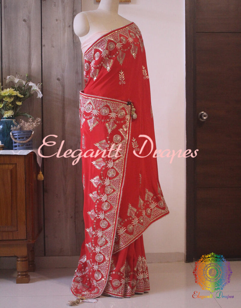 Red Upada Silk Gota Patti Handwork Saree – Handloom Saree Online India | Elegantt Drapes