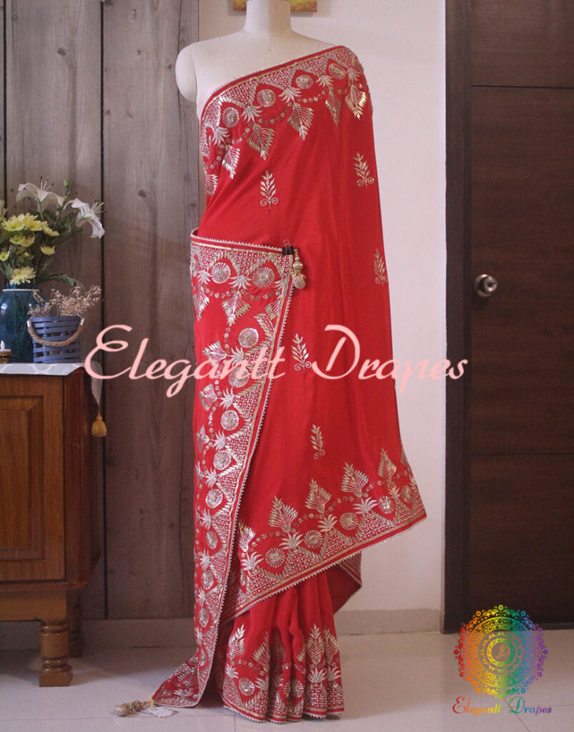Red Upada Silk Gota Patti Handwork Saree – Handloom Saree Online India | Elegantt Drapes