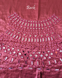 Close-up of Kutch mirror work on the back of Rose Pink Mashru Silk Blouse Piece
