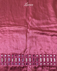 Close-up of Kutch mirror embroidery on sleeve of Rose Pink Mashru Silk Blouse Piece