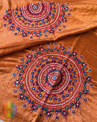 Rust Orange Mashru Silk Bavadiya Handwork Blouse Piece back and sleeve