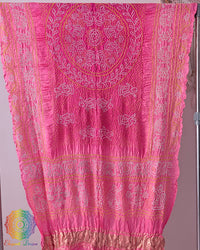 Salmon pink gaji silk bandhani dupatta with raasmandal design