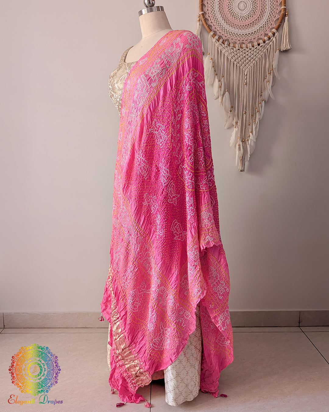 Gaji silk dupatta with traditional raas mandal artwork