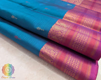 Sapphire blue rani border Kanjivaram silk saree folded view