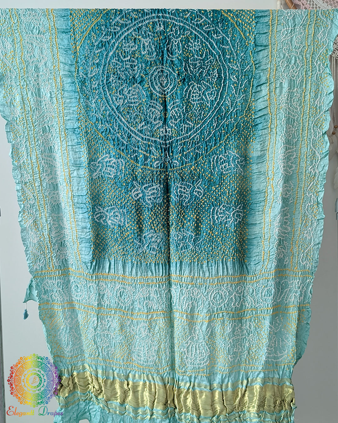 Sea blue gaji silk bandhani dupatta with raasmandal design