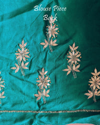 Matching blouse back of the Turquoise Bandhani Gota Patti Pure Chinon Saree with coordinated Gota Patti detailing