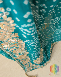 Turquoise Bandhani Gota Patti Pure Chinon Saree