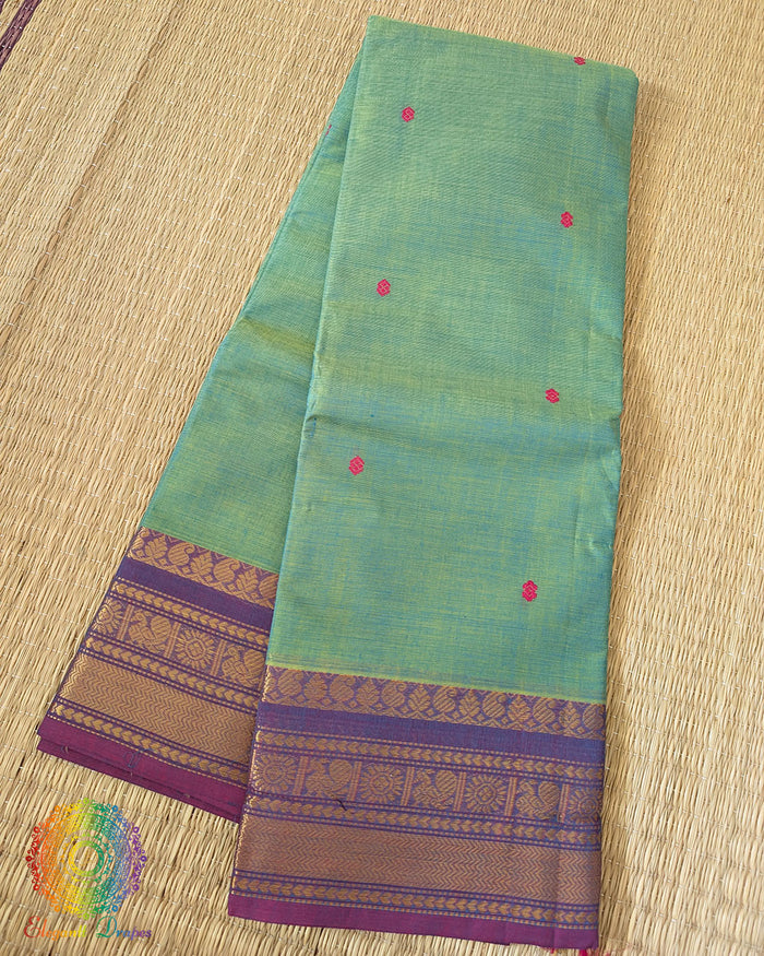 Sea green Kanchi cotton saree folded view showing soft tone and texture