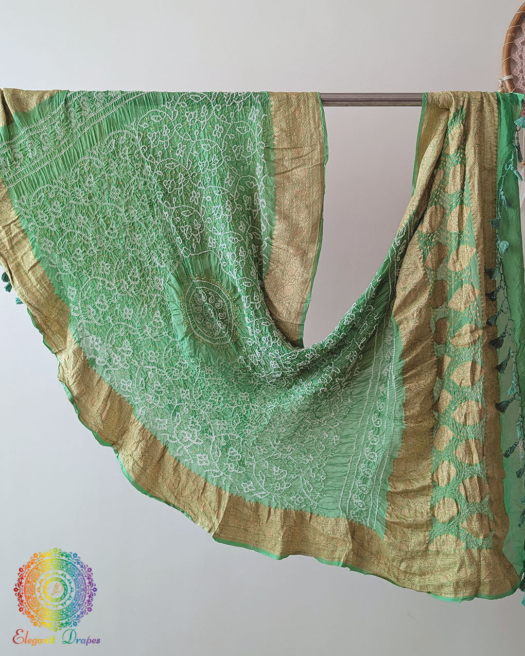 Sea Green Banarasi Khaddi Georgette Rai Bandhej Dupatta full view