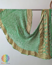 Sea Green Banarasi Khaddi Georgette Rai Bandhej Dupatta full view