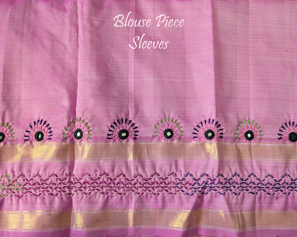Sea green Kanjivaram silk Lambani saree blouse sleeves