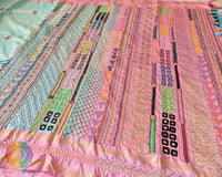 Sea green Kanjivaram silk Lambani saree fabric texture