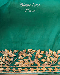 Sea Green Organza Leheria Saree – Blouse sleeve detail showing the matching Organza fabric and Kachha Gota Handwork