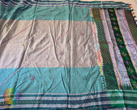 Sea Green Ilkal cotton saree with Lambani hand embroidery and heavily embroidered half-meter palla