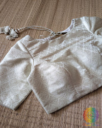 Off White Banarasi Brocade Designer Blouse front view with silver zari