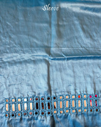 Close-up of Kutch mirror embroidery on sleeve of Blue Mashru Silk Blouse Piece