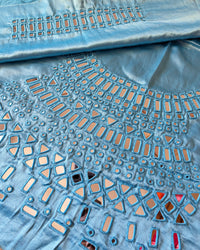 Blue Mashru Silk Kutch Mirror Work Blouse Piece full view