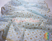 Baby Blue Pure Organza Gota Patti Handwork Saree – Handloom Saree Online India | Elegantt Drapes